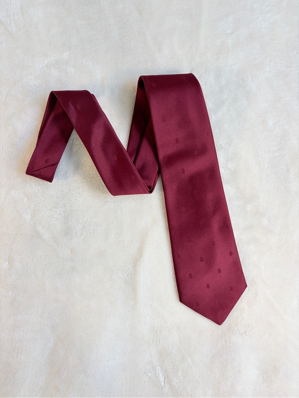 Vintage Don Loper Burgundy Tonal Tie Embroidered with Repeating Geometric Motifs